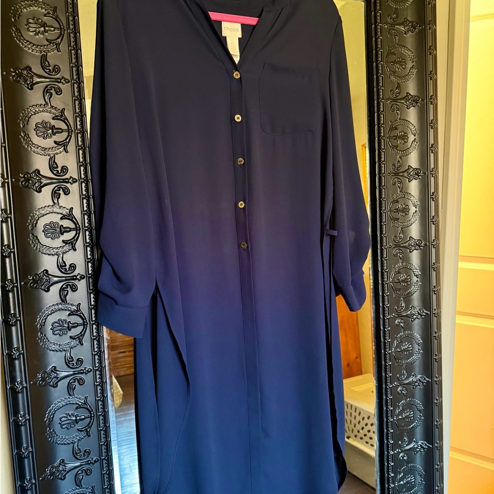 Chico's Navy Blue Long Button-Front Tunic